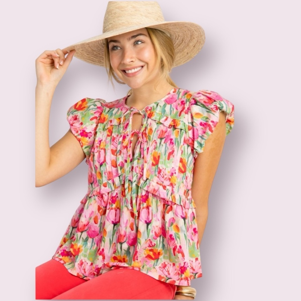 Tulips Ruffle Top Red